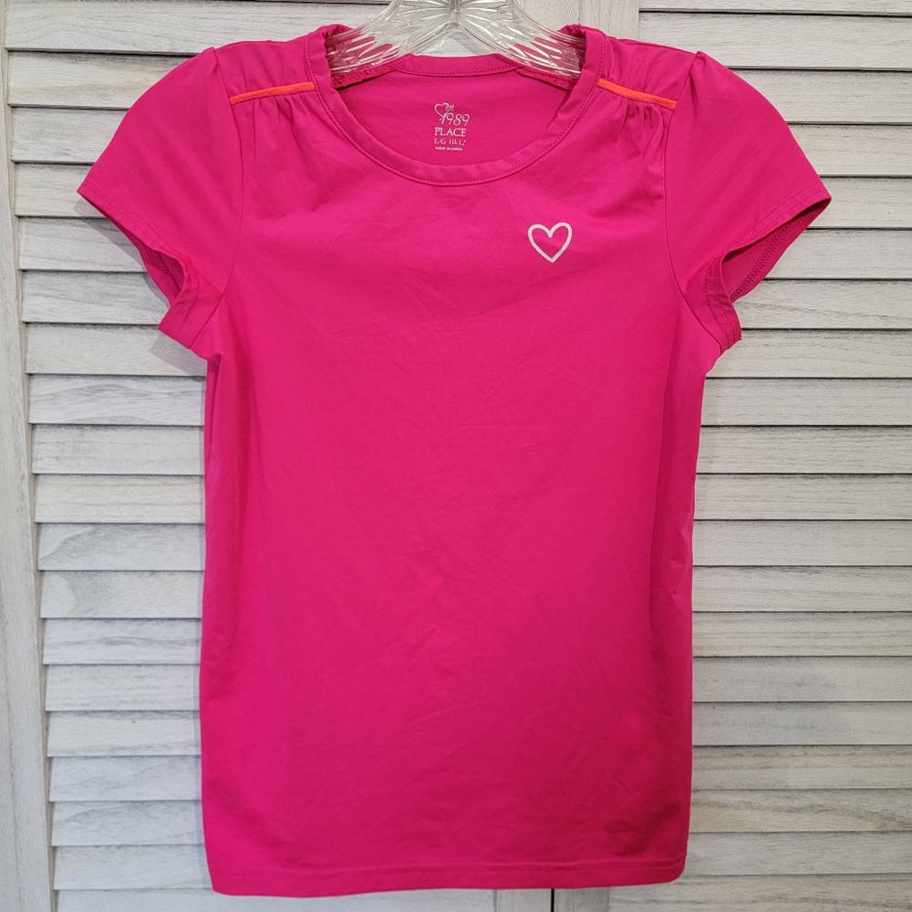 Place 1989 Girls Hot Pink T-Shirt with Silver Heart Design Size LG (10-12)
